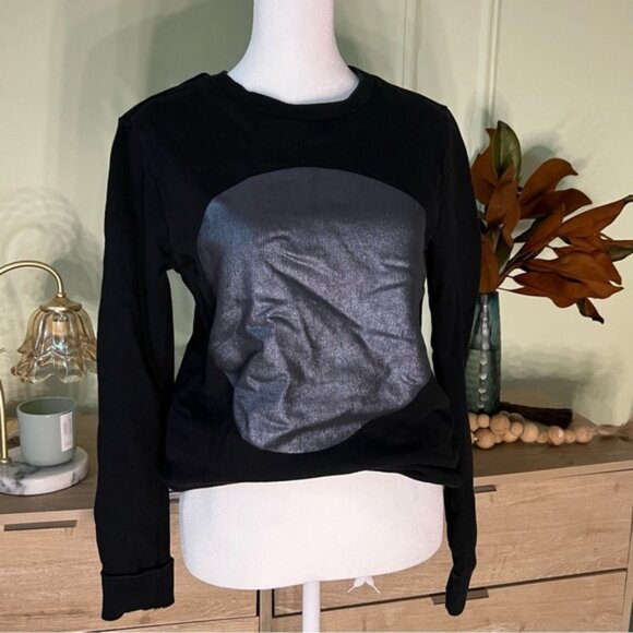 Vintage FOREVER21 Black & Metallic Silver Graphic Crewneck Sweater 100% Cotton S - Picture 11 of 16